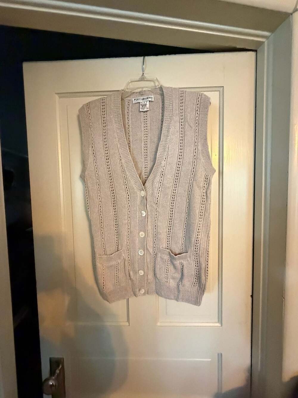 JH Collectibles Vintage 90s Linen Cotton Knit V-Neck Button-Up Sweater Vest